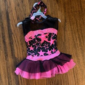 Starry Pink and Black Kids Dance Costume